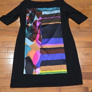 Suzi Chin for Maggy Boutique Black Shift Dress with Abstract Print